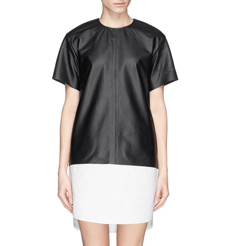 T by Alexander Wang Matte Lambskin Leather Shift Dress Black / White NWT $1295